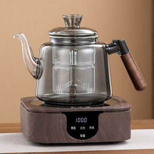煮茶O器围炉煮茶烧水养生 玻璃煮茶壶耐高温家用胡桃木电陶炉新款