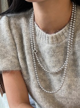 高级感灰色珍珠长款爱心项链女法式复古小众个性简约颈链毛衣链