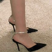 尖头细跟水钻链子高跟鞋 人间绝美 美 怎么形容她