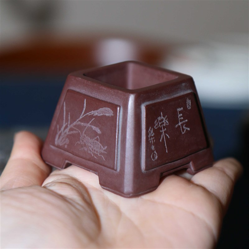 紫砂花盆微型盆手工盆景盆掌上盆栽方斗盆特小迷你正方形张可磊
