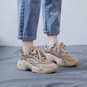 2022夏新款 豹纹老爹嚡女网面透气休闲厚底运动嚡小码