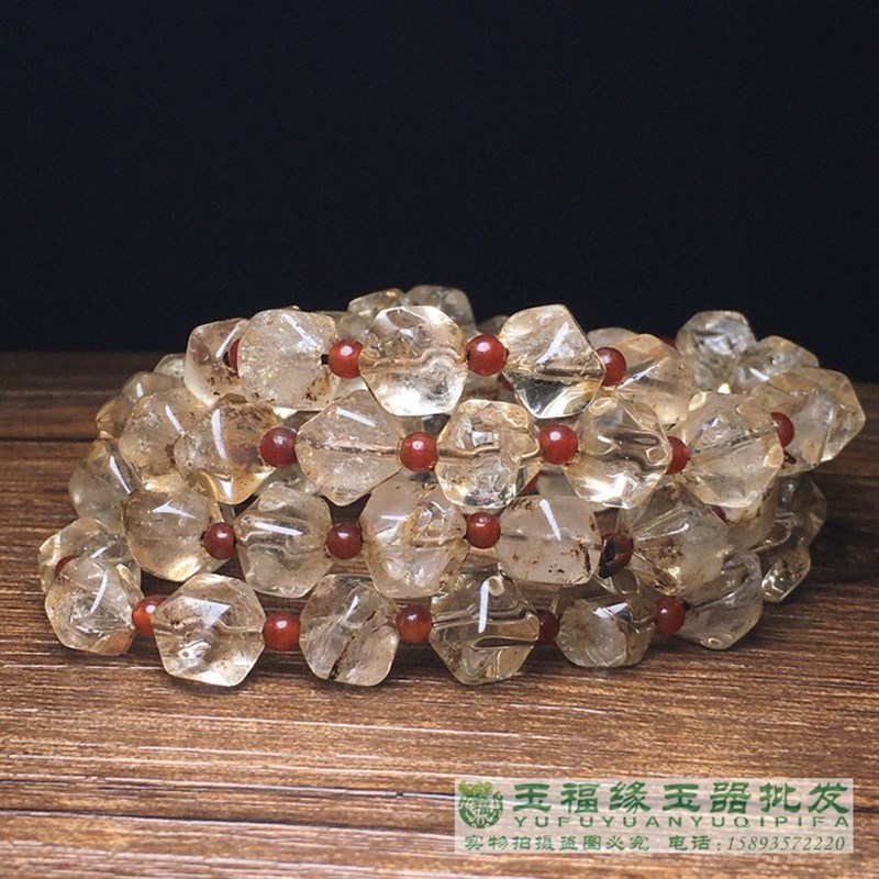 天然白水晶手串八棱随型高配珠清代项链念珠勒子管珠高古水晶手链