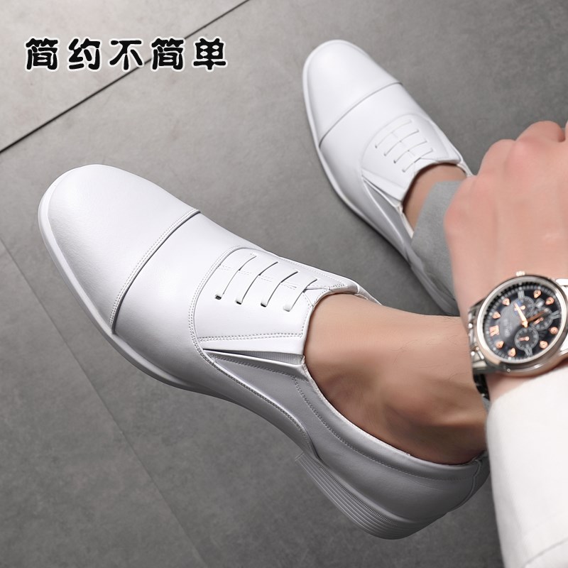 正品白皮鞋三接头正装男士商务皮鞋公发双开口三节头海白鞋商务