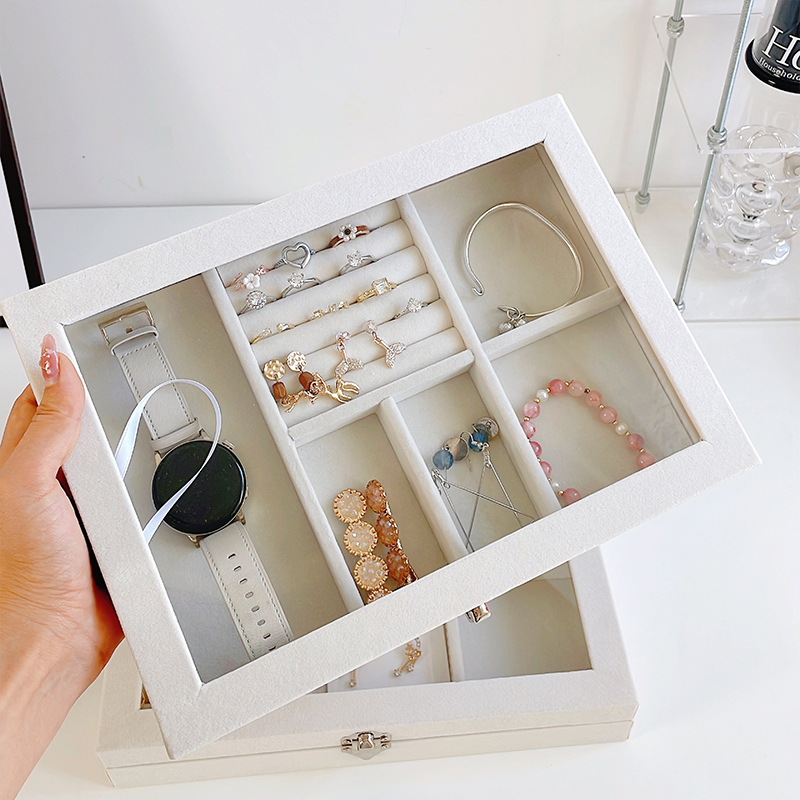 大容量绒布首饰收纳盒轻奢精致