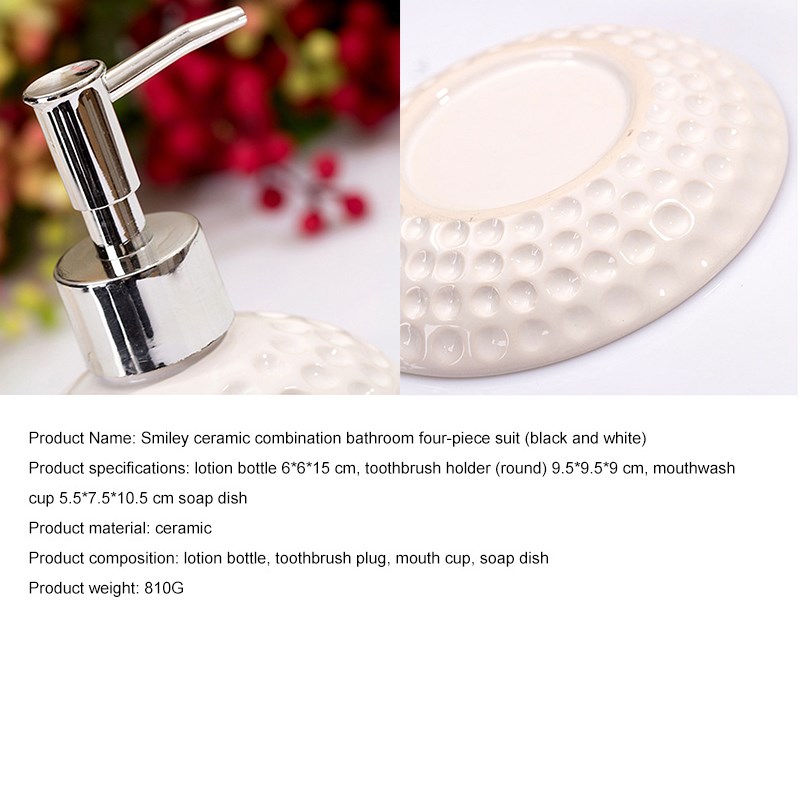 meijswxj 4pcs bathroom kit ceramic smiley face bath set blac