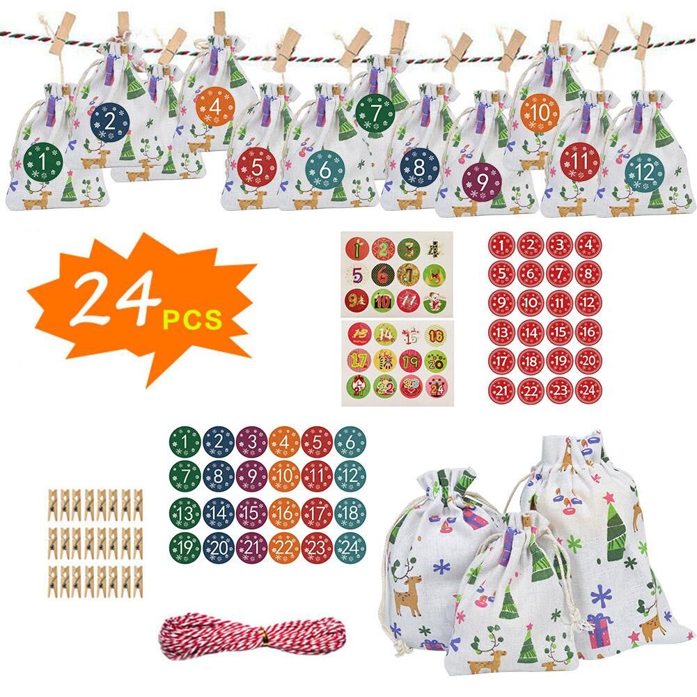 24pcs christmas advent calendar countdown bag hanging candy