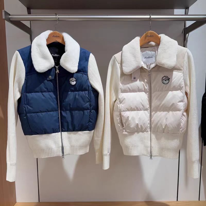 25新款高尔夫服装女士翻领拉链毛领拼接针织外套运动休闲轻羽绒服