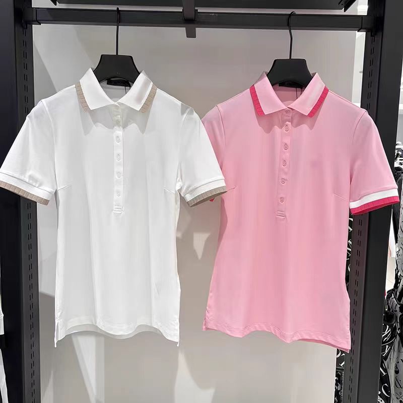 新款高尔夫女士球服百搭撞色翻领修身减龄短袖T恤时尚简约设计感
