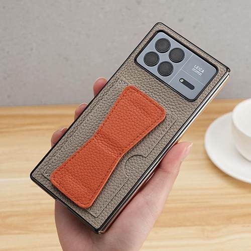 小米fold4手机壳真皮支架腕带壳