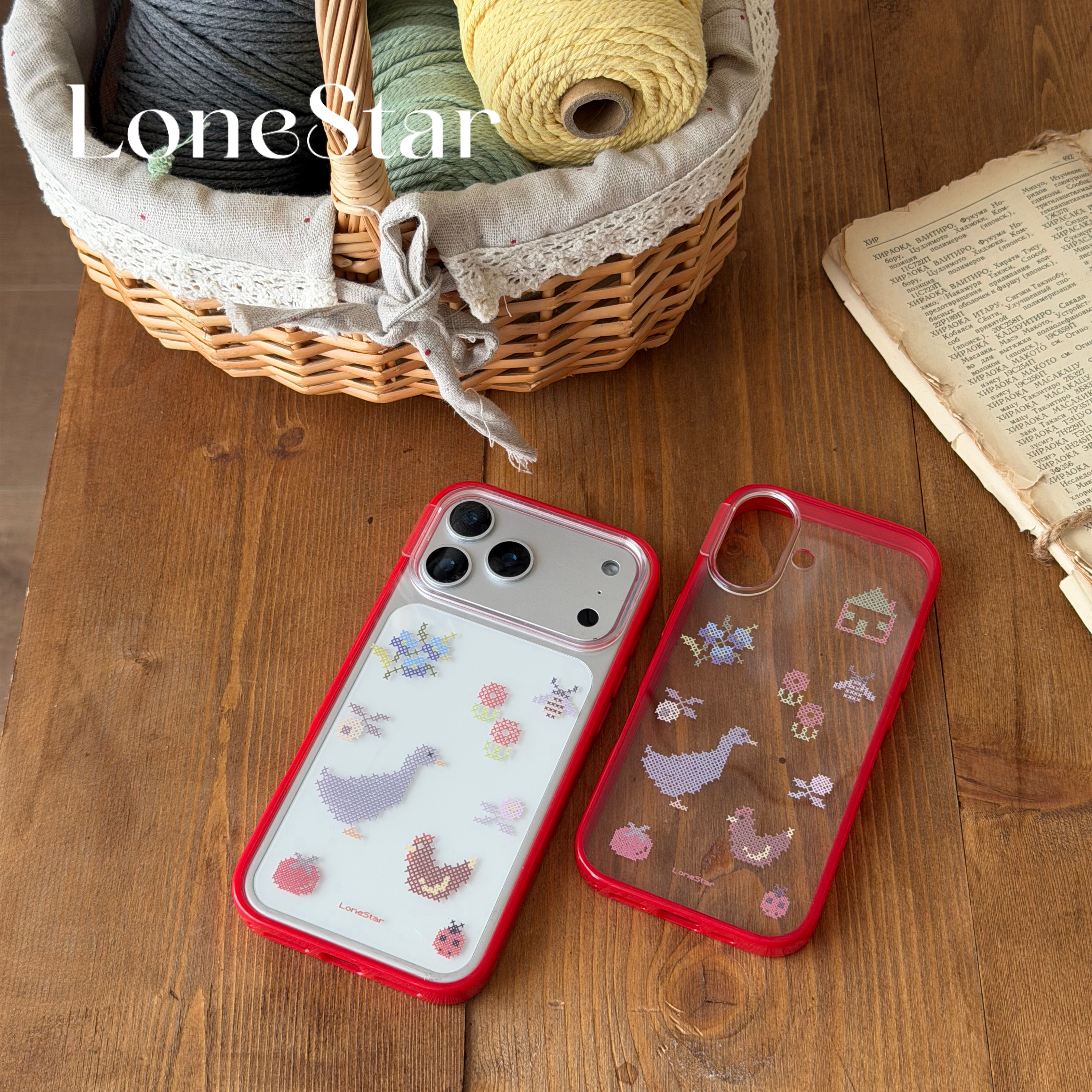 LoneStar原创针织牧场撞色复古图纹小众百搭红色贝贝壳印花软壳适用苹果17promax全包大孔手机壳