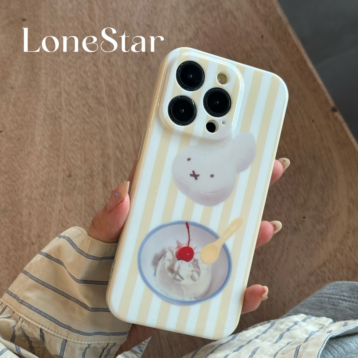 LoneStar原创米菲奶油杯条纹光面imd印花软壳适用苹果17promax全包手机壳