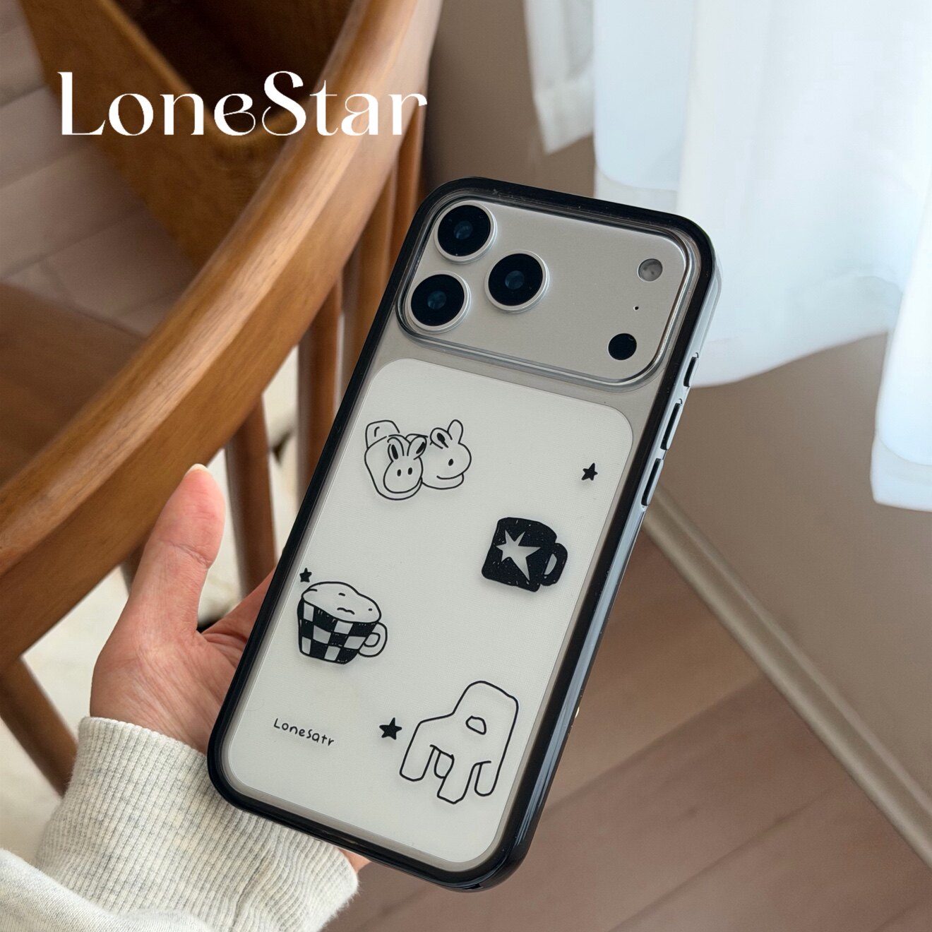 LoneStar原创日常手绘简笔画可爱小众百搭透明亚克力印花软壳适用苹果17promax全包大孔手机壳