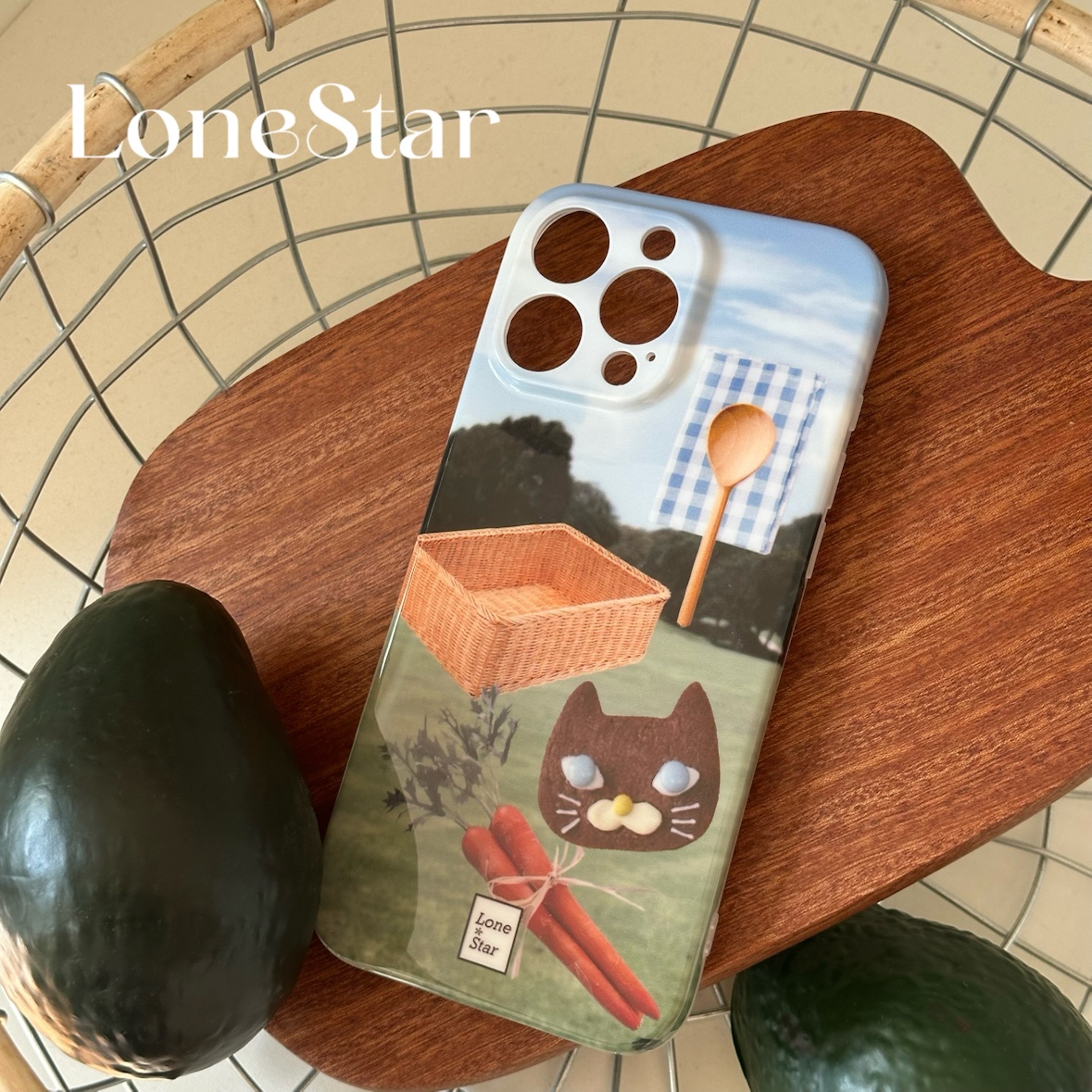 LoneStar原创牧场野营喵喵胡萝卜光面imd印花软壳适用苹果17promax全包手机壳