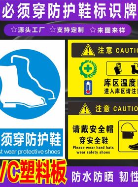 必须穿防护鞋注意通风注意防尘标识牌标牌警示牌指示牌蓝色指令防护安全提示牌标示牌警示标志警示贴