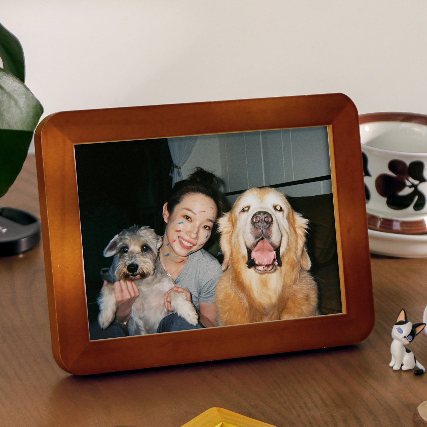 桃智圆角实木宠物纪念相框摆台