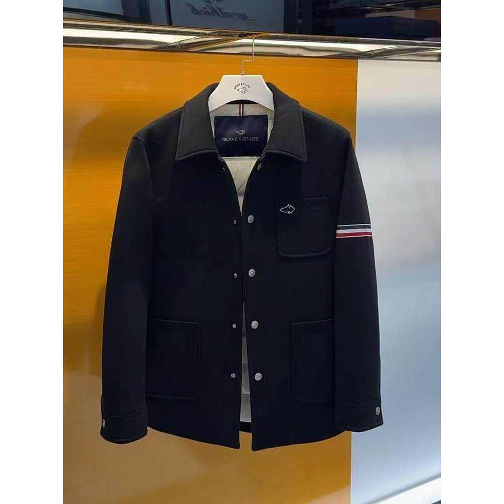 勇士鲨鱼冬季呢子衬衣领棉衣男