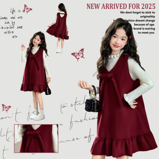 洋气小公主冬装女童蝴蝶背心裙套装富家千金感拜年连衣裙2025新款