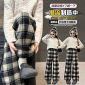 子一体绒秋冬2025新款 儿童格子裤 女大童冬季 女童加绒裤 加厚糯米裤