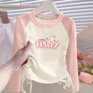 儿童洋气女孩中大童拼色百搭时尚 春秋款 上衣 T恤2025新款 女童长袖