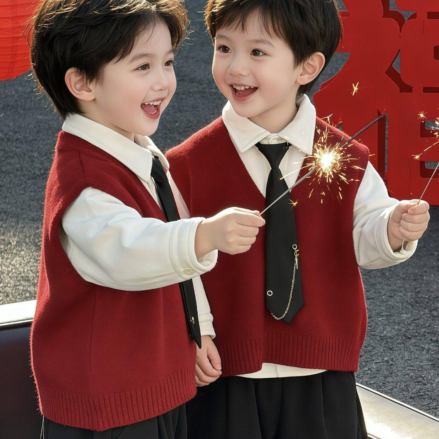 男童新年套装2026新款儿童拜年服宝宝过年衣服针织马甲衬衫两件套,童装/婴儿装/亲子装,套装,淘宝优惠券,粉丝福利购,淘宝优惠卷