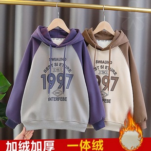 女童秋冬卫衣洋气儿童中长款2025新款加绒加厚炸街外穿时髦外套潮