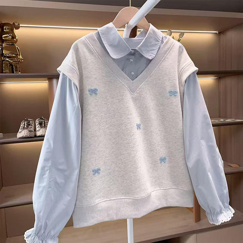 女童假两件卫衣秋装洋气儿童上衣