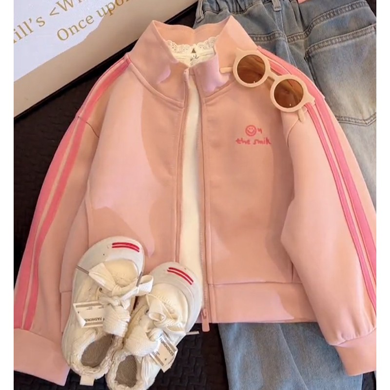 女童加绒外套秋冬款卫衣棒球服