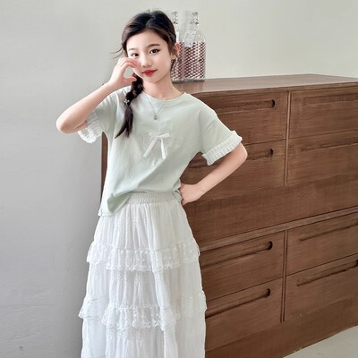 女童夏季洋气短袖t恤套装初中生