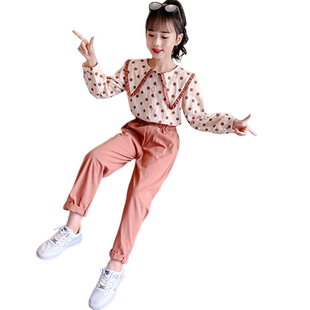 女童春装套装2025年新款儿童春秋网红洋气女孩圆点时髦韩版两件套
