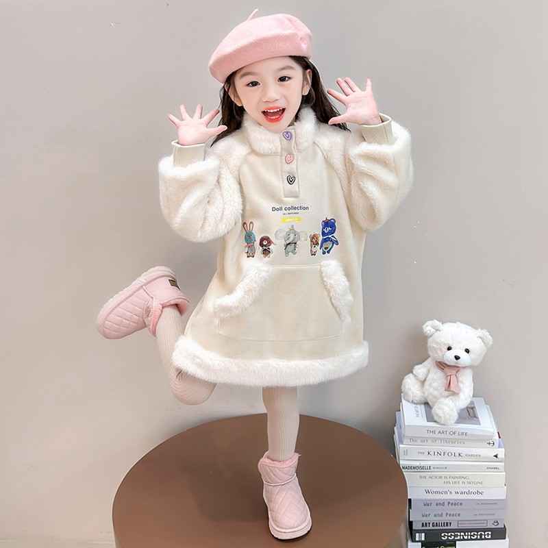 女童加绒连衣裙秋冬卫衣裙子
