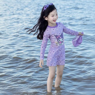 儿童防晒泳裙速干连体游泳衣女宝泳装 女童库洛米泳衣夏季 2025新款