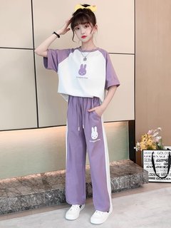 洋气中大童新款休闲套装两件套儿童衣服时髦短袖运动2023女童夏装