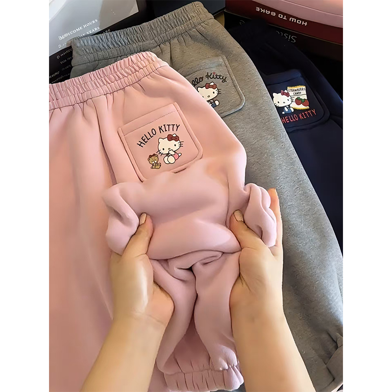 女童加绒裤子秋冬款卡通加厚长裤