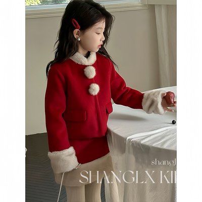 儿童红色小香风裙套装小公主冬装