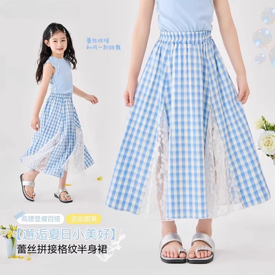 女童超好看格子蕾丝裙儿童半身裙