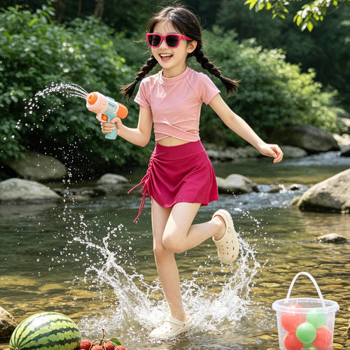 夏季女大童速干短袖分体沙滩泳装
