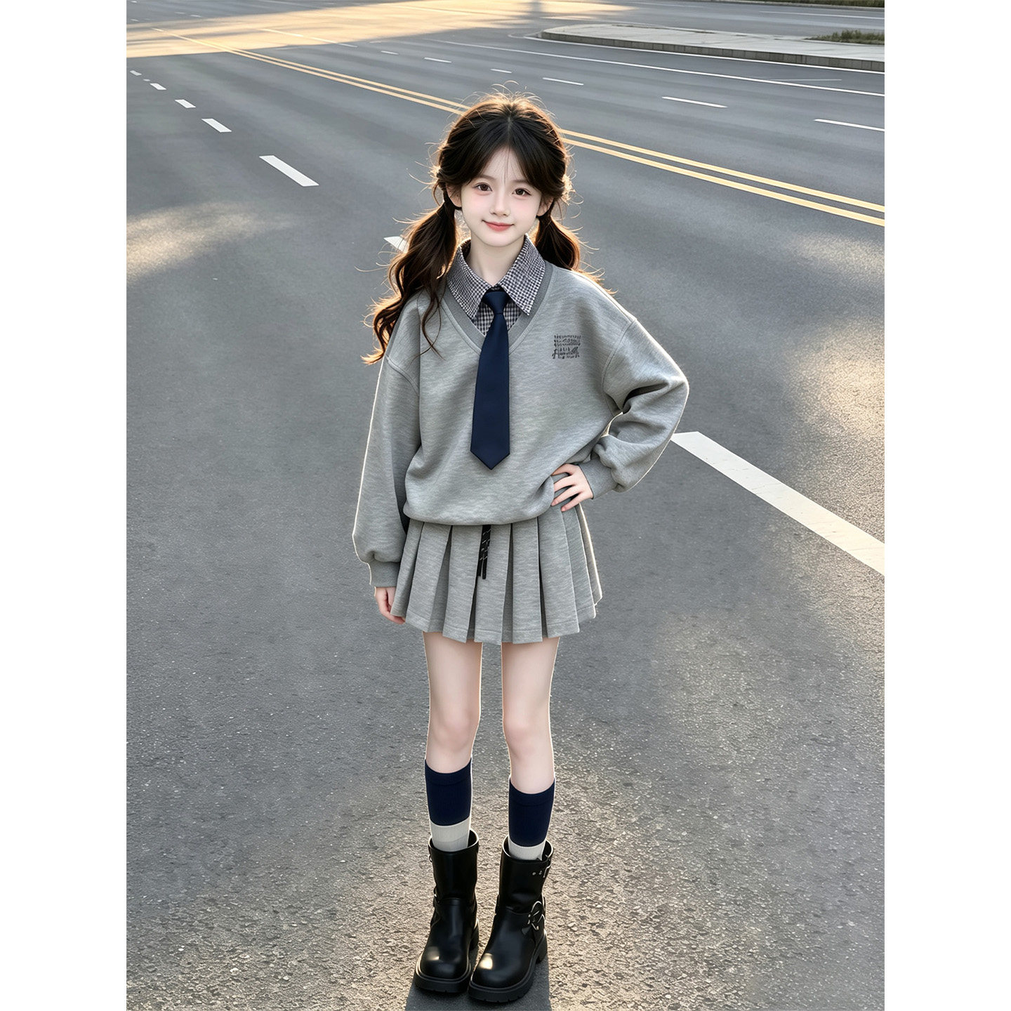 女童秋装套装2026新款儿童韩系学院风穿搭衣服大童JK百褶裙巨好看