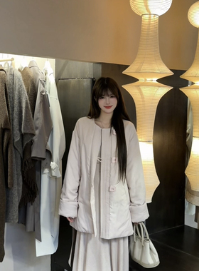 米米小众设计棉服棉衣气质淡粉棉服(配腰绳)(富家千金风)25199-1