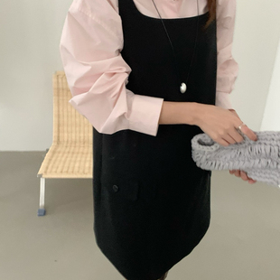 米米早春心动减龄系韩女学院风休闲方领背心连衣裙(含3羊毛)T4681
