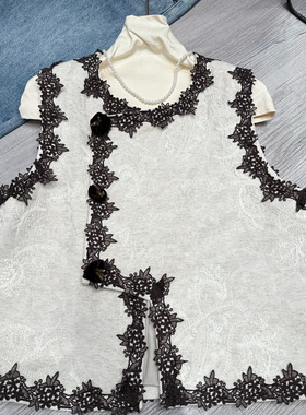 米米26年早春气质百搭复古提花蕾丝花边马甲R90989