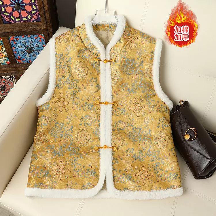 米米冬上新冬季新中式国风复古立领加厚保暖夹棉马甲LL0144589