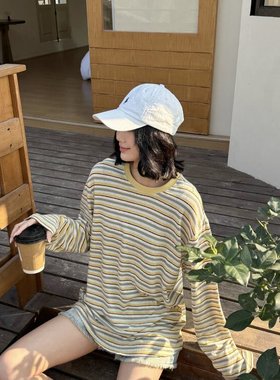 米米设计6年早春轻奢风汉麻材质撞色设计休闲长袖T恤50083132米米