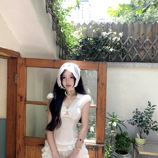 米米早春新款韩女纯欲法式气质V领蝴蝶结短袖小衫q1977