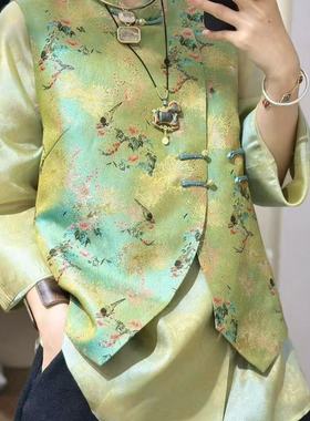 米米小众设计26年早春新中式国风绿色斜襟百搭高级感马甲2639