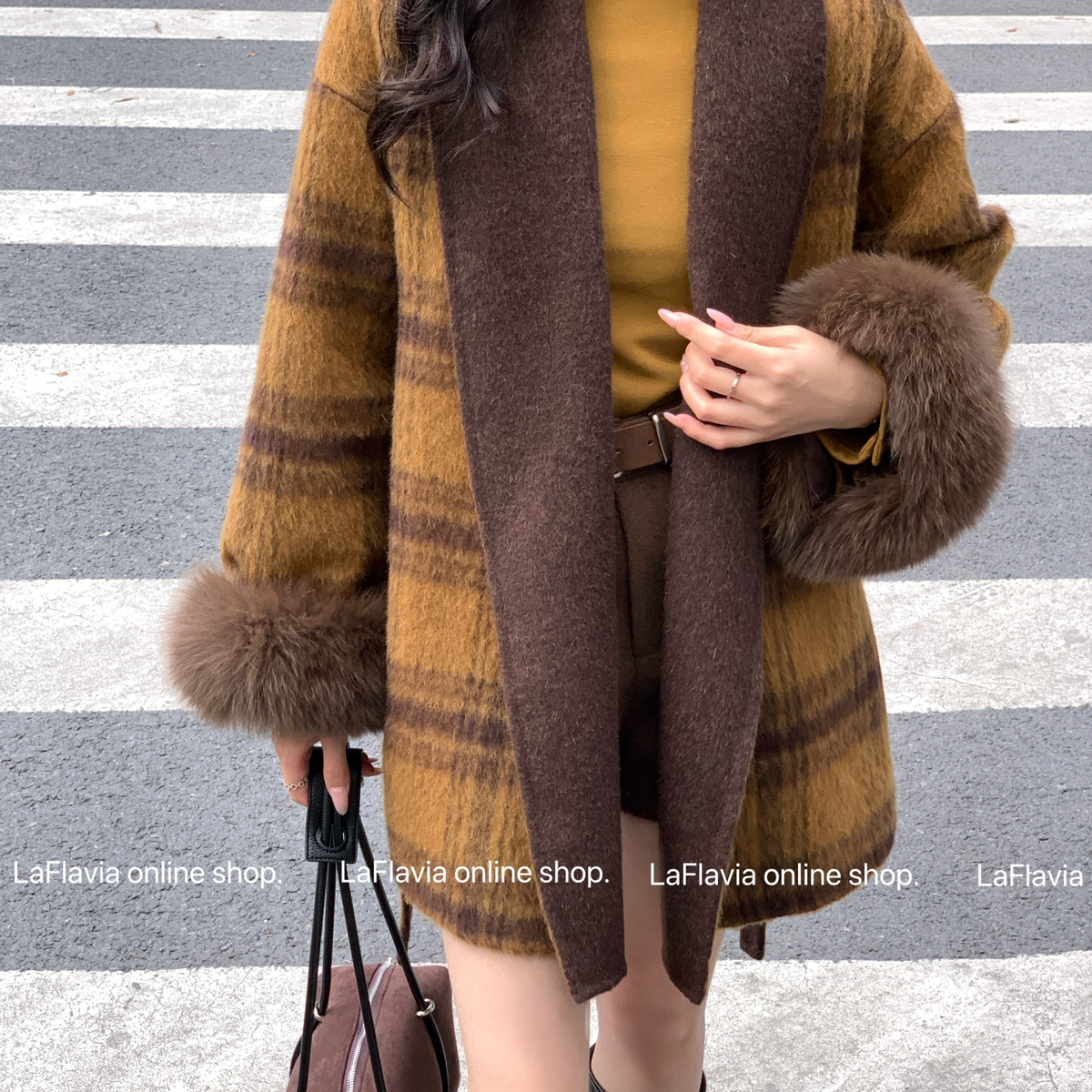 米米计感羊毛外套(配腰带)(含8.6羊驼毛)(袖口可拆卸)ML2390