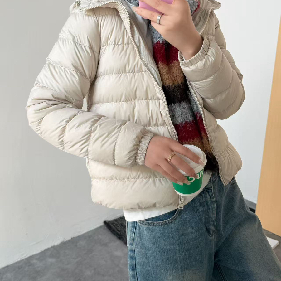 FalleaF-色百搭休闲风保暖羽绒服外套含85白鸭绒(无领标)9252