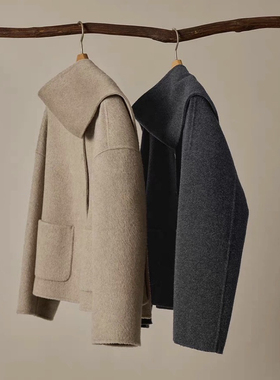 米米店高级感极简风可拆围巾毛呢羊毛外套（含84.1绵羊毛）Q23-08