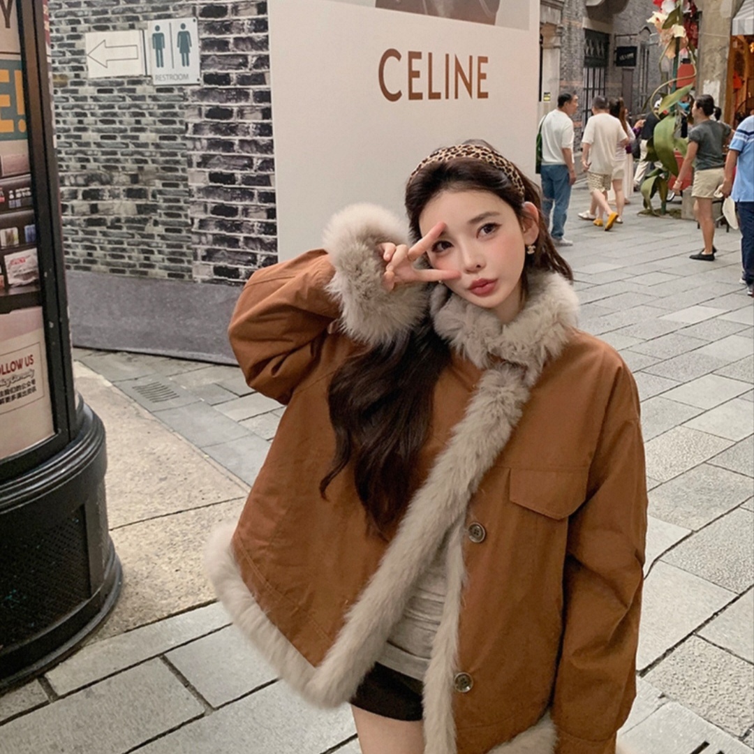 米米店-袖,毛领狐狸毛真毛不可拆卸)(含100狐狸毛)(两面穿)PJ004L