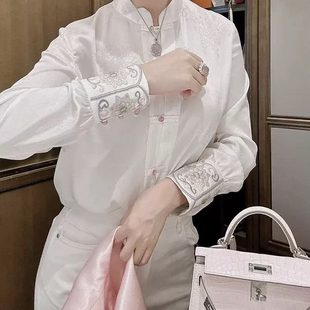 米米春款女装盘扣中国风刺绣立领新中式上衣衬衫(不含下装)AL-378