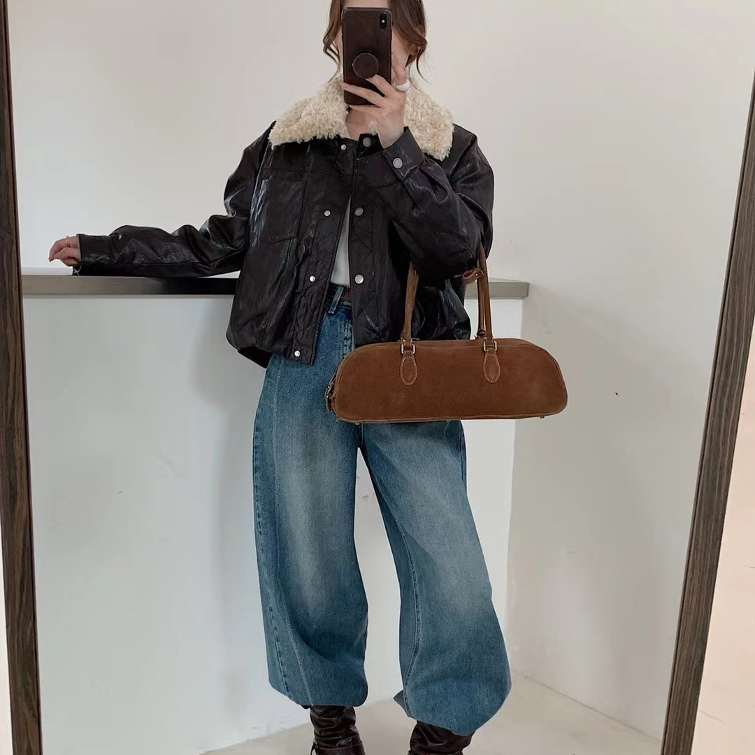 米米冬上新拼接毛领设计皮衣保暖羽绒服外套t809